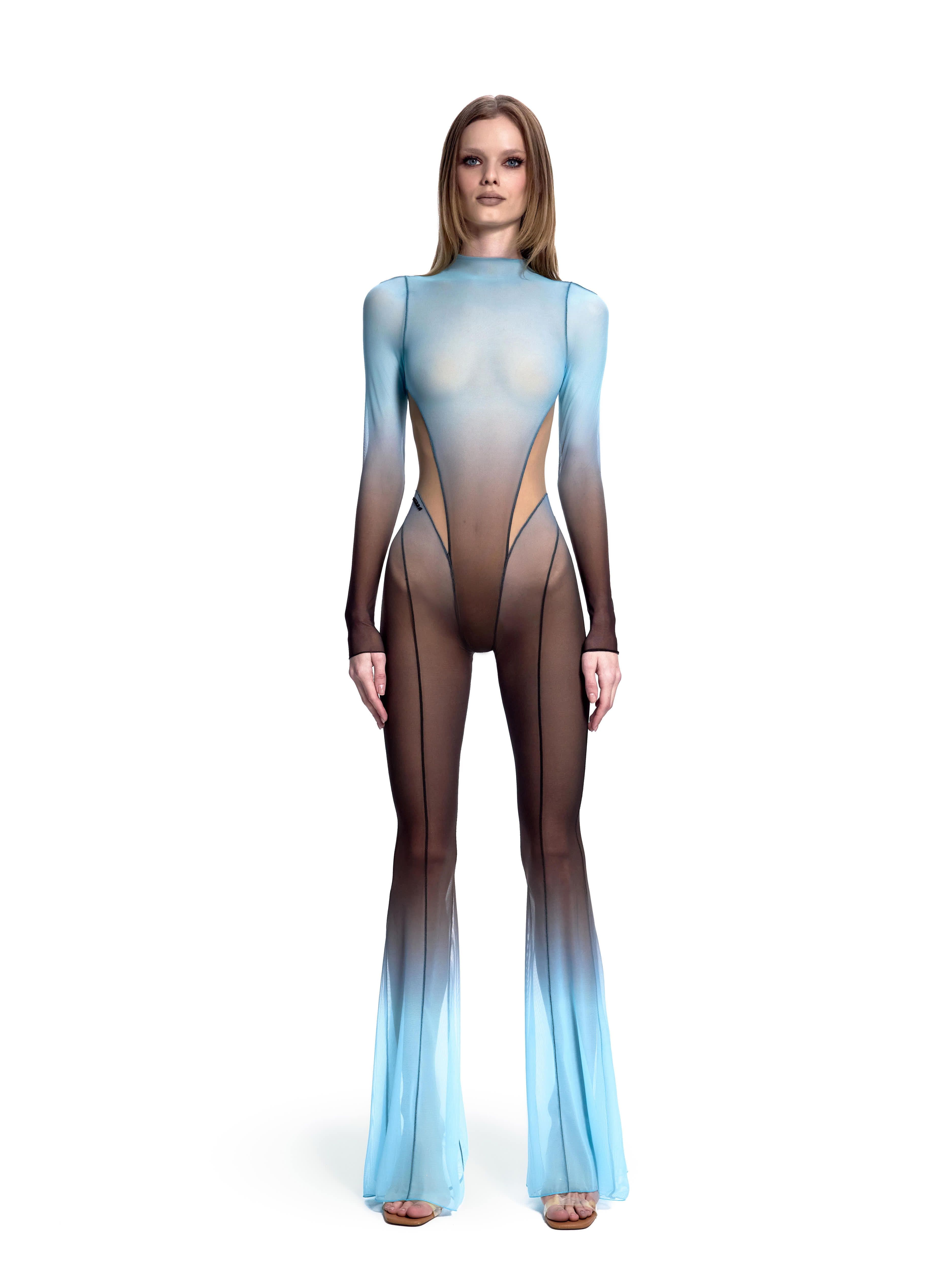 Gradient Mesh Flared Jumpsuit