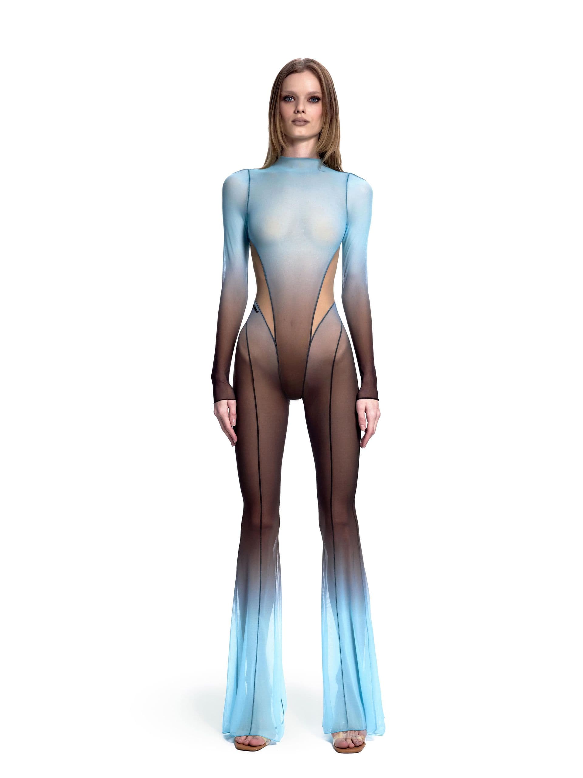 Gradient Mesh Flared Jumpsuit
