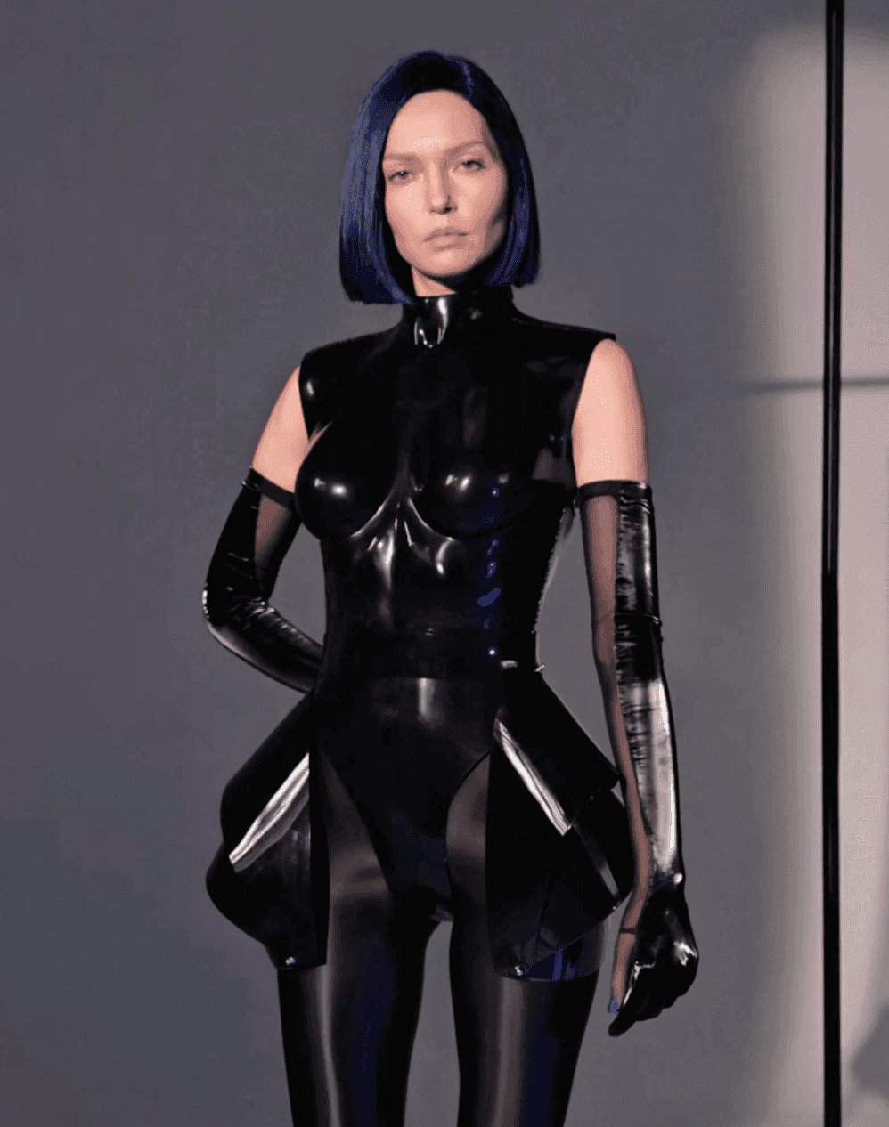 Set: Silicone Bodysuit + Peplum Mini Skirt