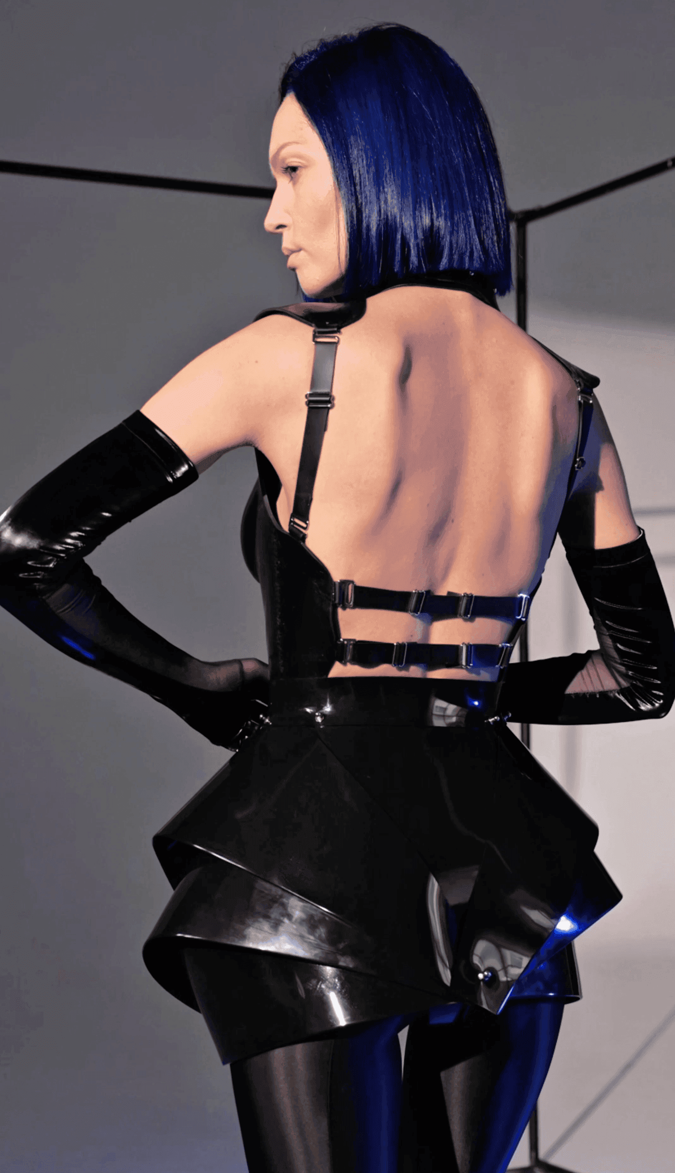 Set: Silicone Bodysuit + Peplum Mini Skirt