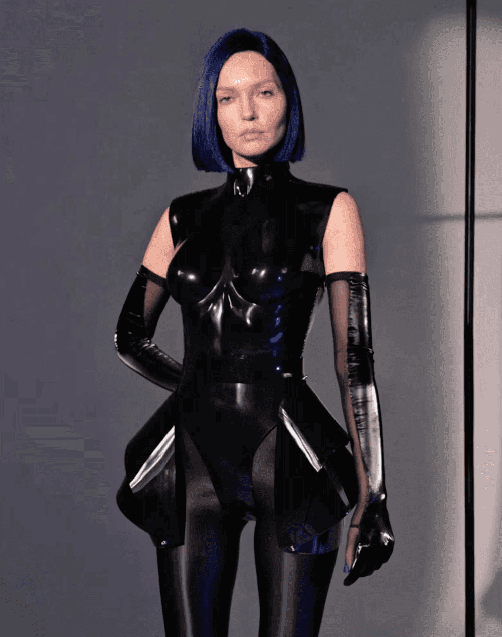 Set: Silicone Bodysuit + Peplum Mini Skirt