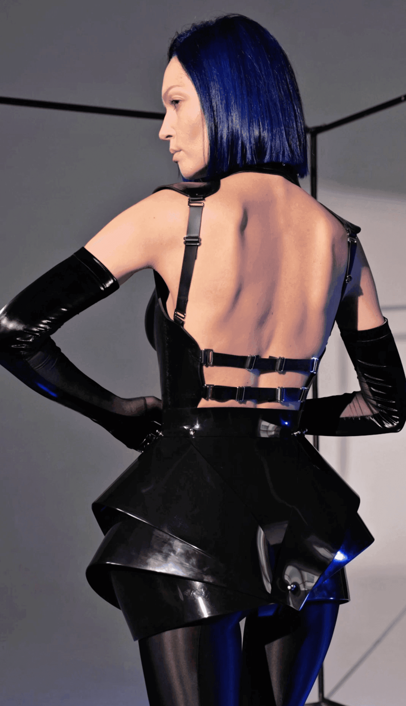 Set: Silicone Bodysuit + Peplum Mini Skirt